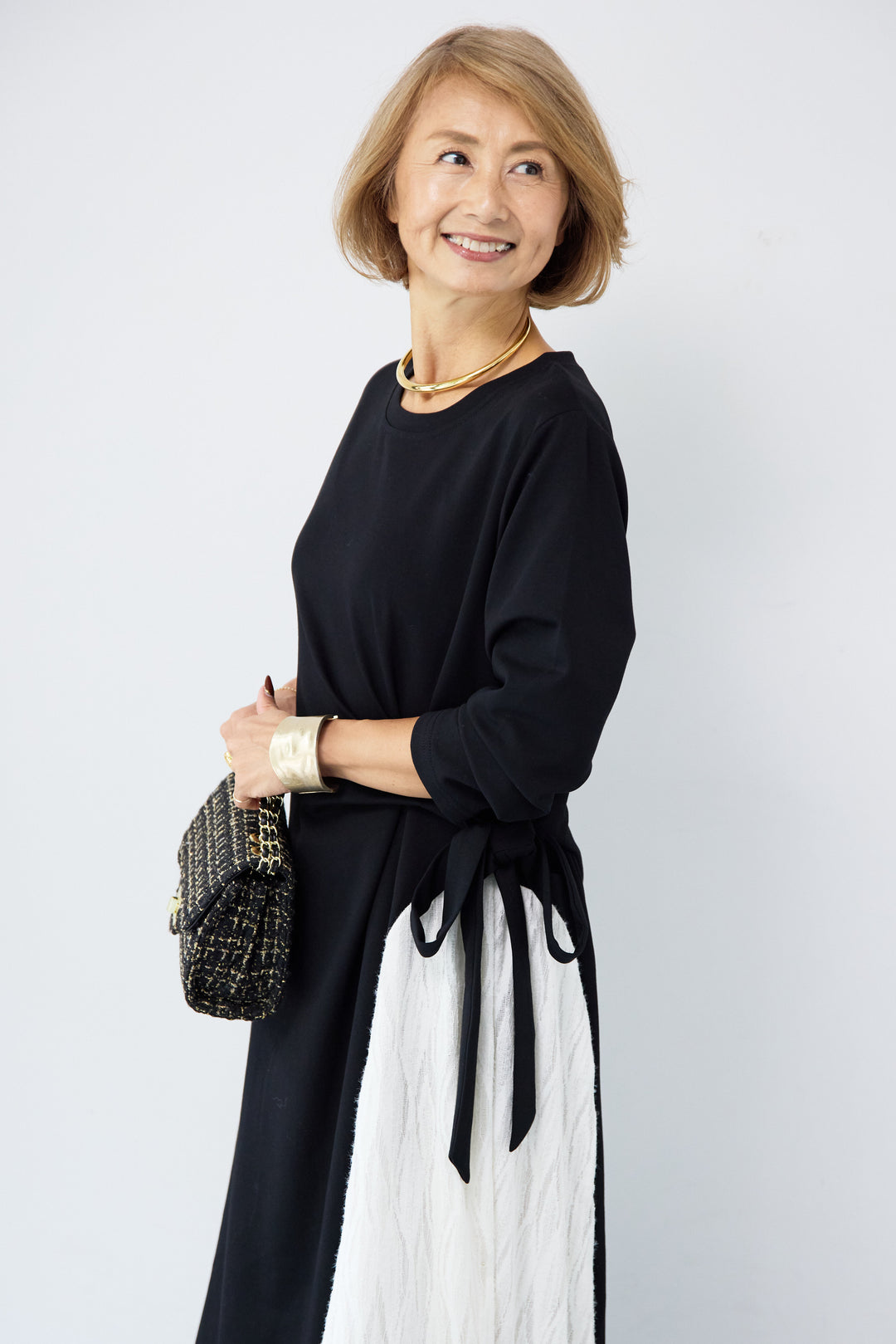 フリンジジャガード切替ラップワンピース