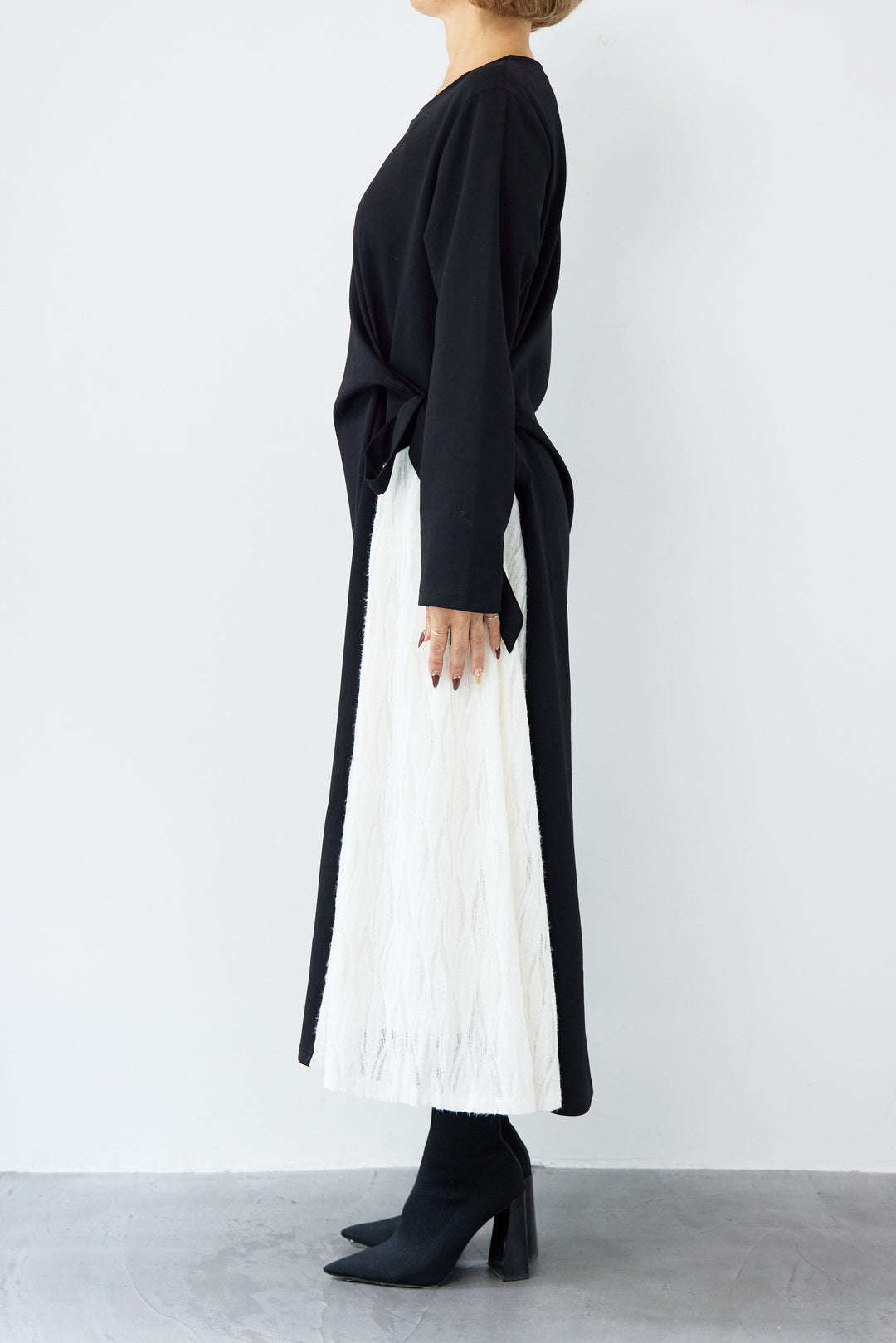 フリンジジャガード切替ラップワンピース