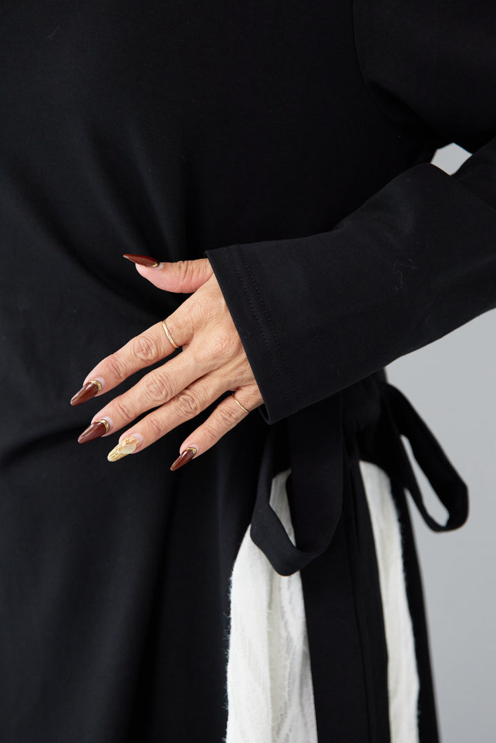 フリンジジャガード切替ラップワンピース