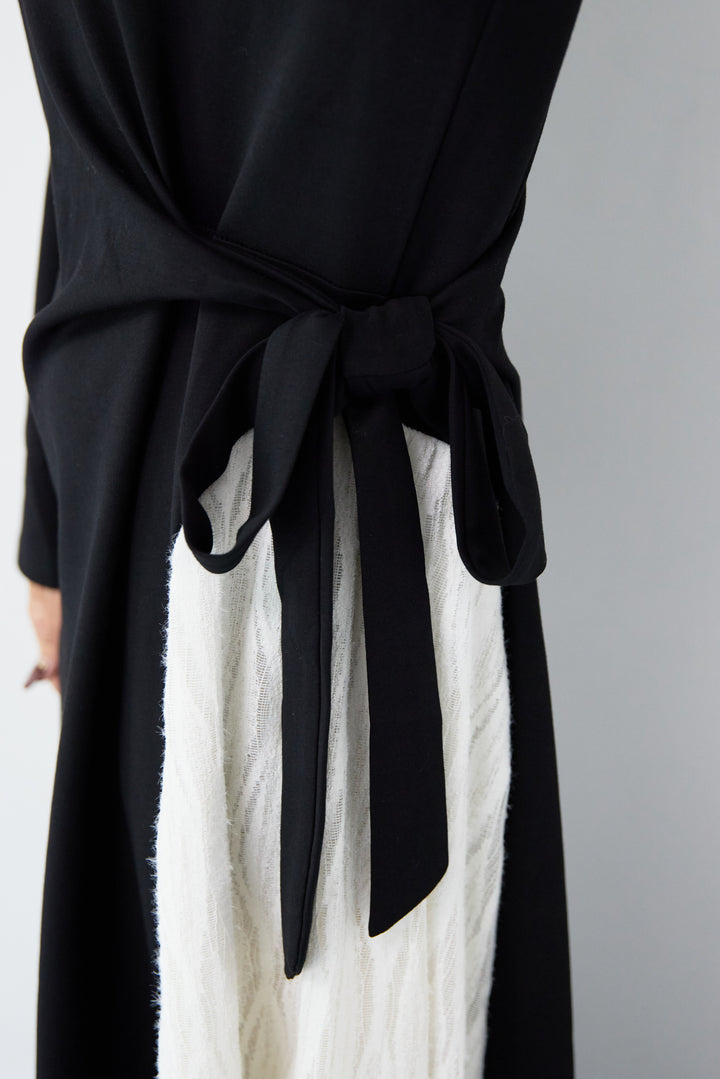 フリンジジャガード切替ラップワンピース