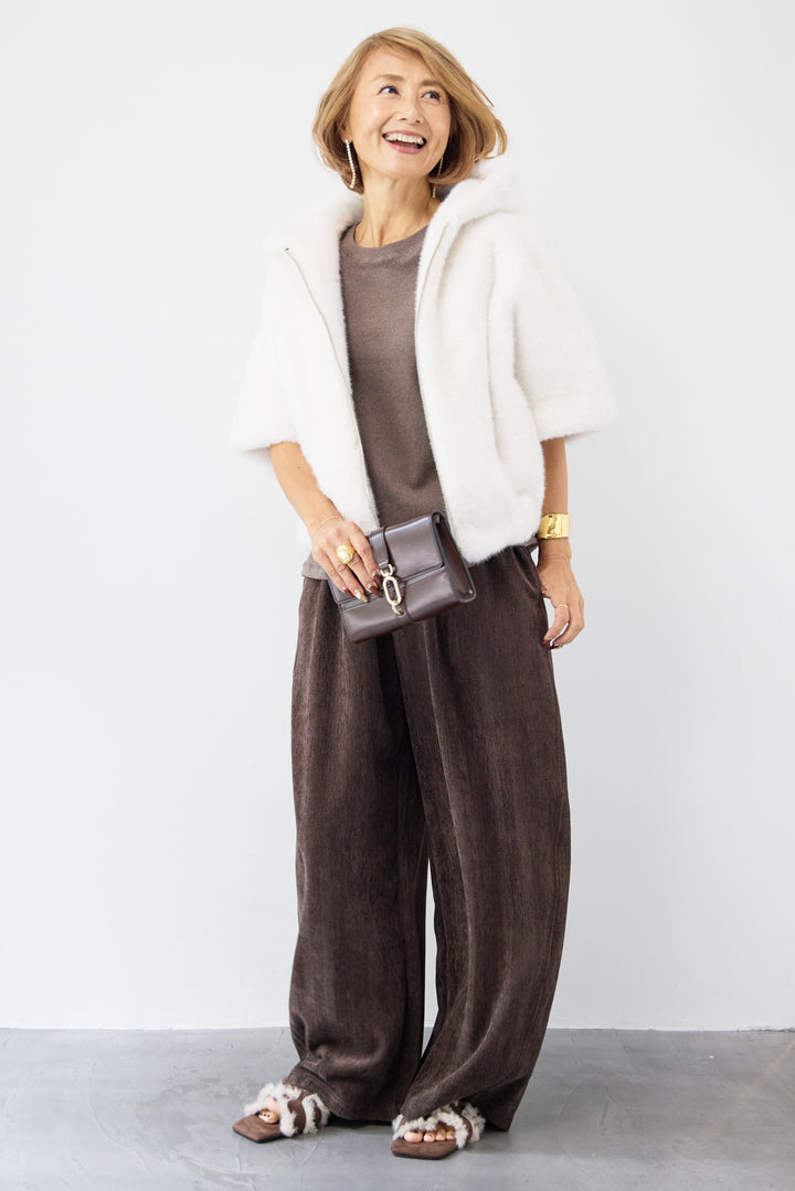 フーデッドフェイクファーショートコート