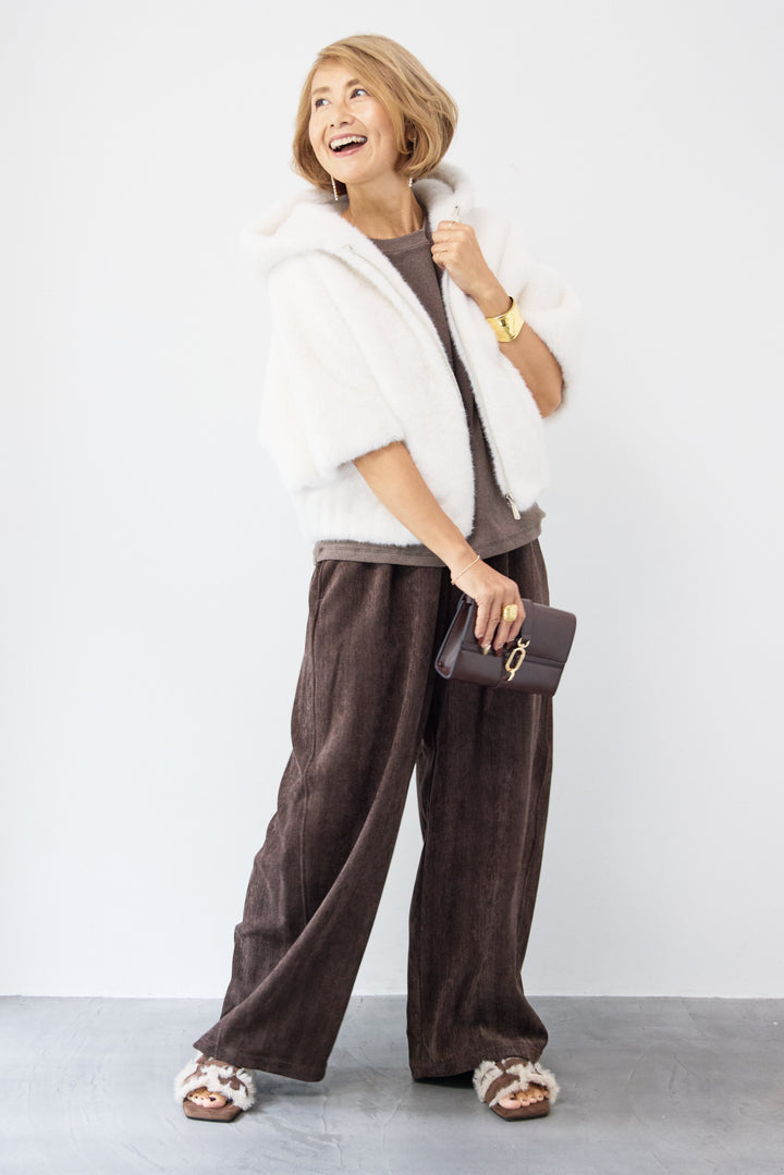 フーデッドフェイクファーショートコート