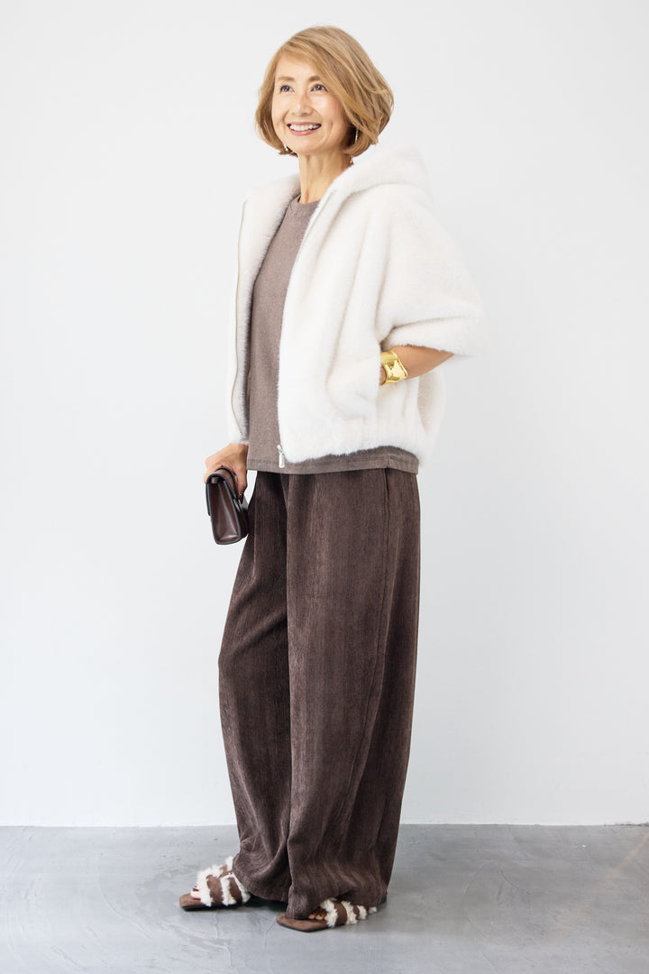 フーデッドフェイクファーショートコート