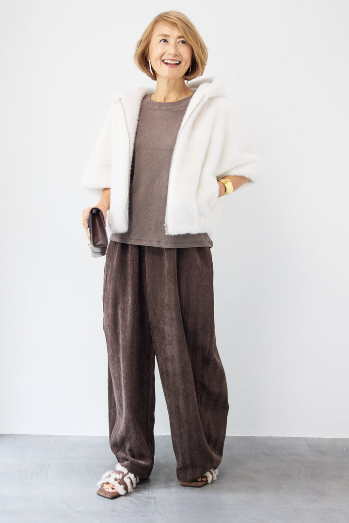 フーデッドフェイクファーショートコート