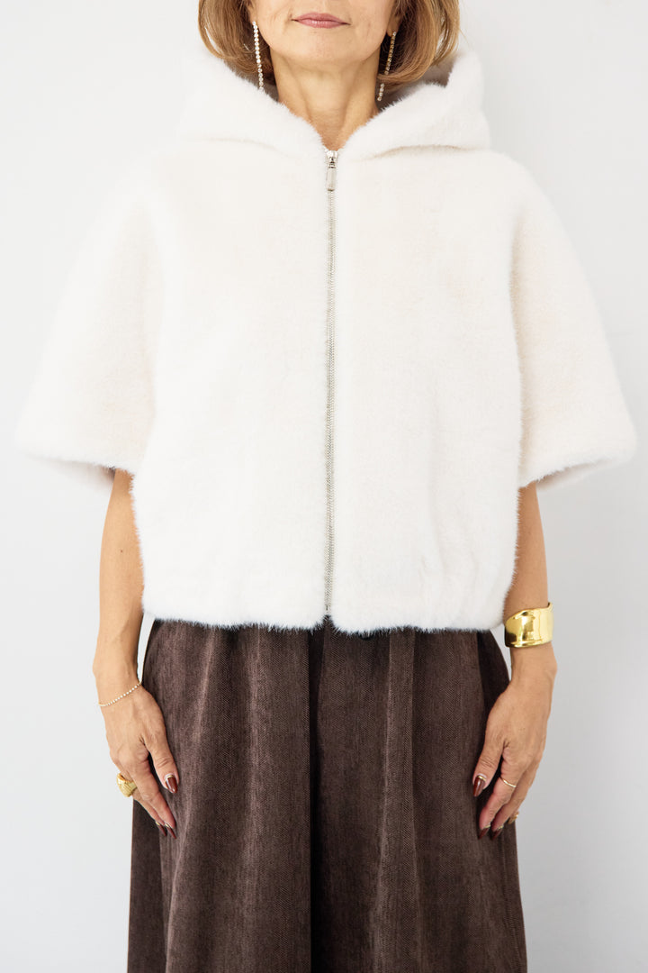 フーデッドフェイクファーショートコート