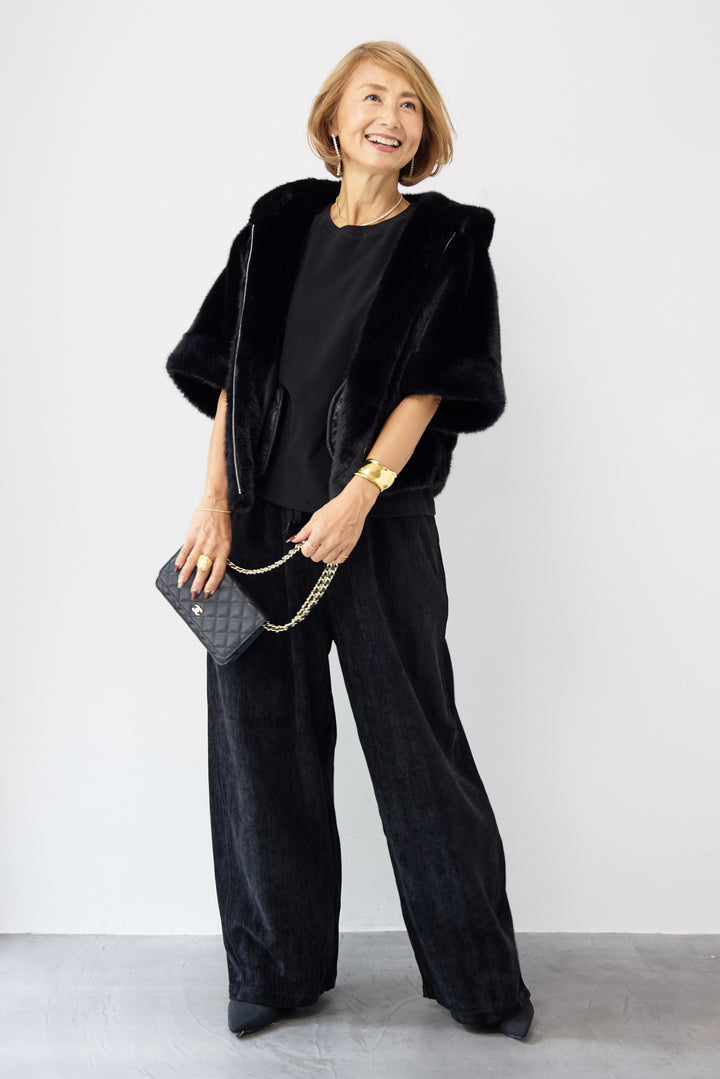 フーデッドフェイクファーショートコート