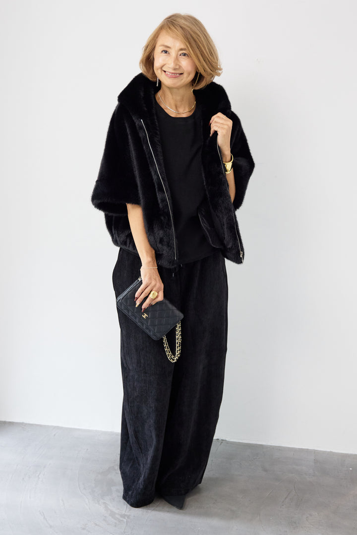 フーデッドフェイクファーショートコート