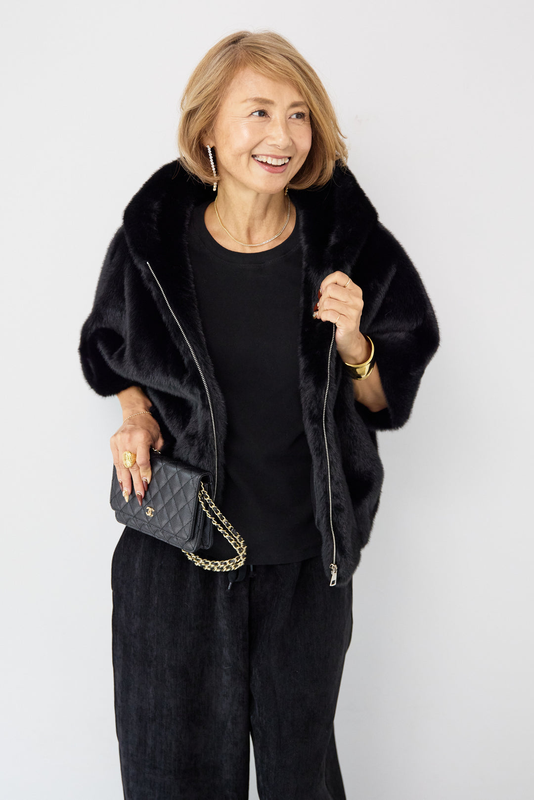 フーデッドフェイクファーショートコート