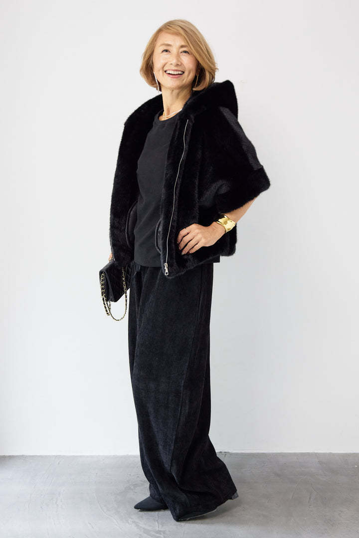 フーデッドフェイクファーショートコート