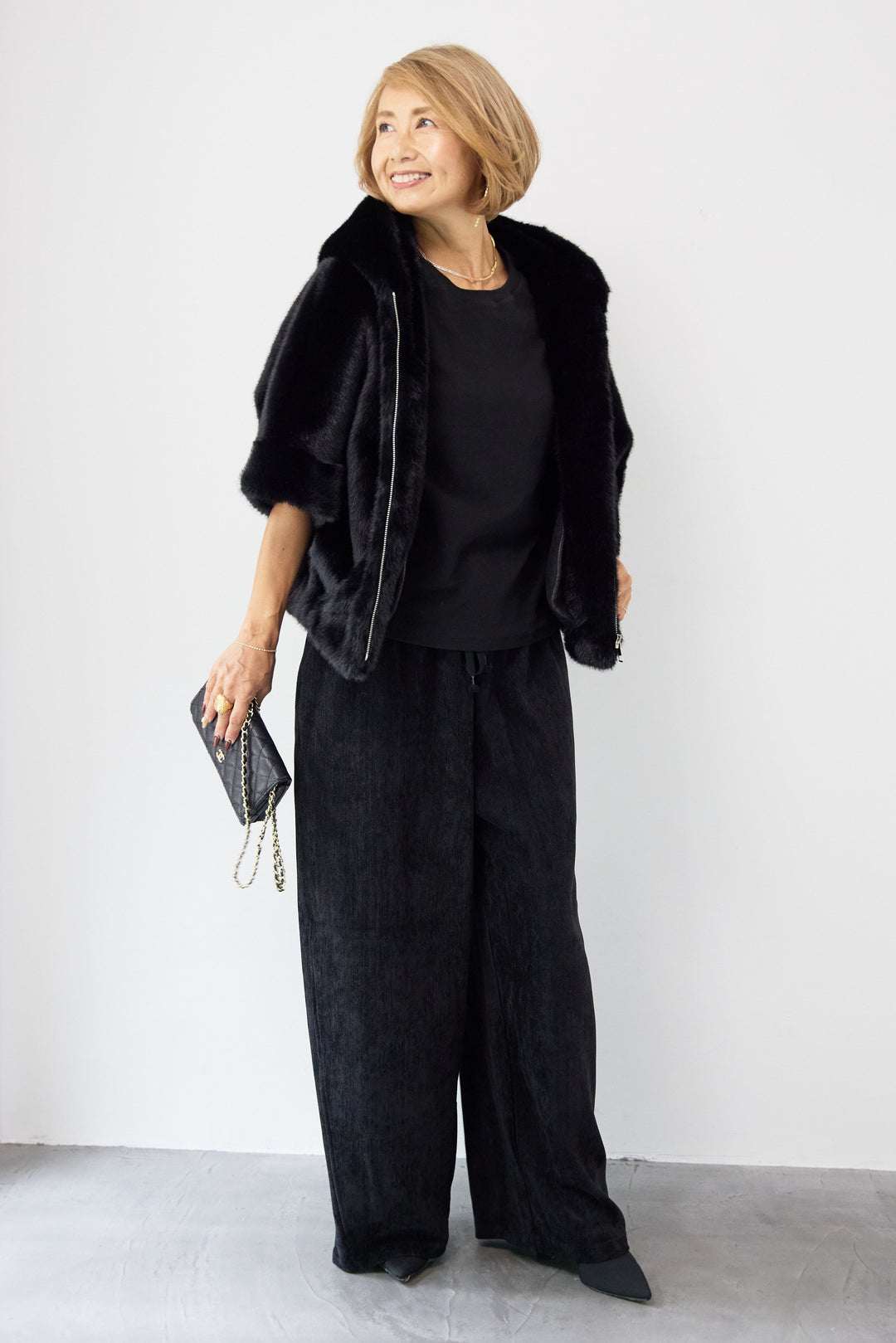 フーデッドフェイクファーショートコート