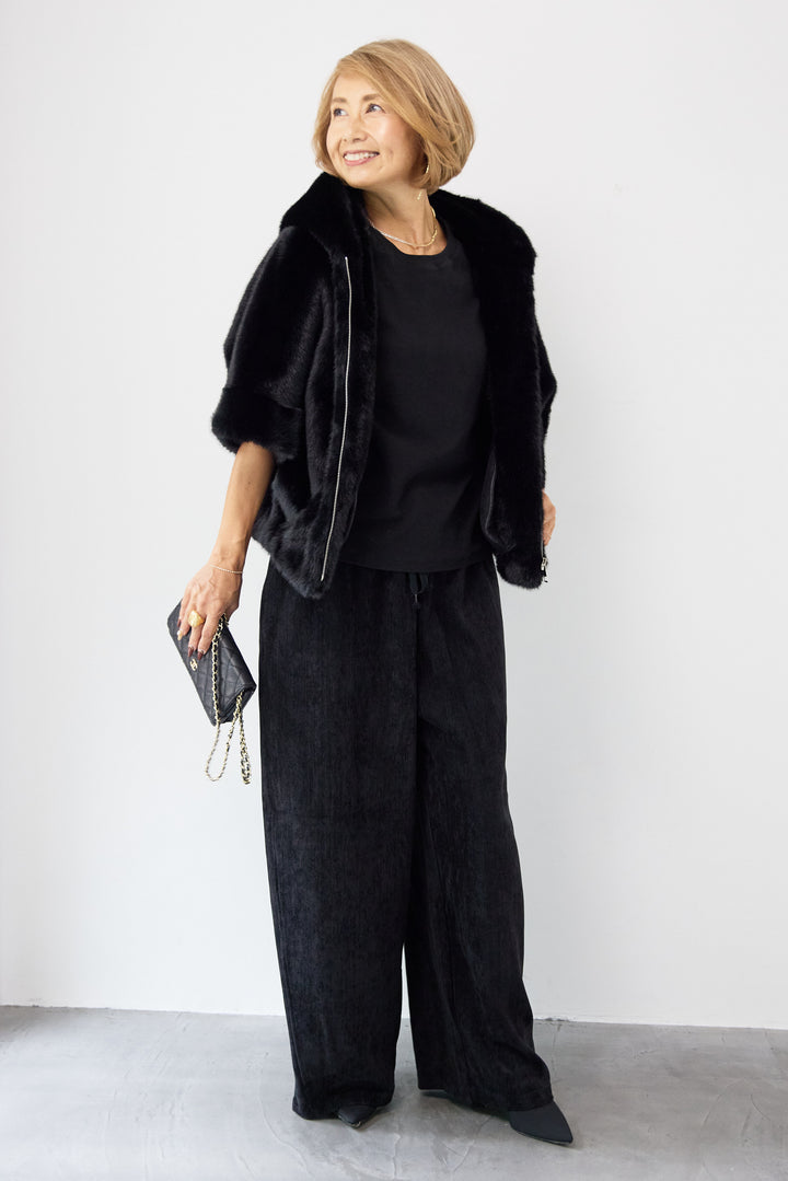 フーデッドフェイクファーショートコート