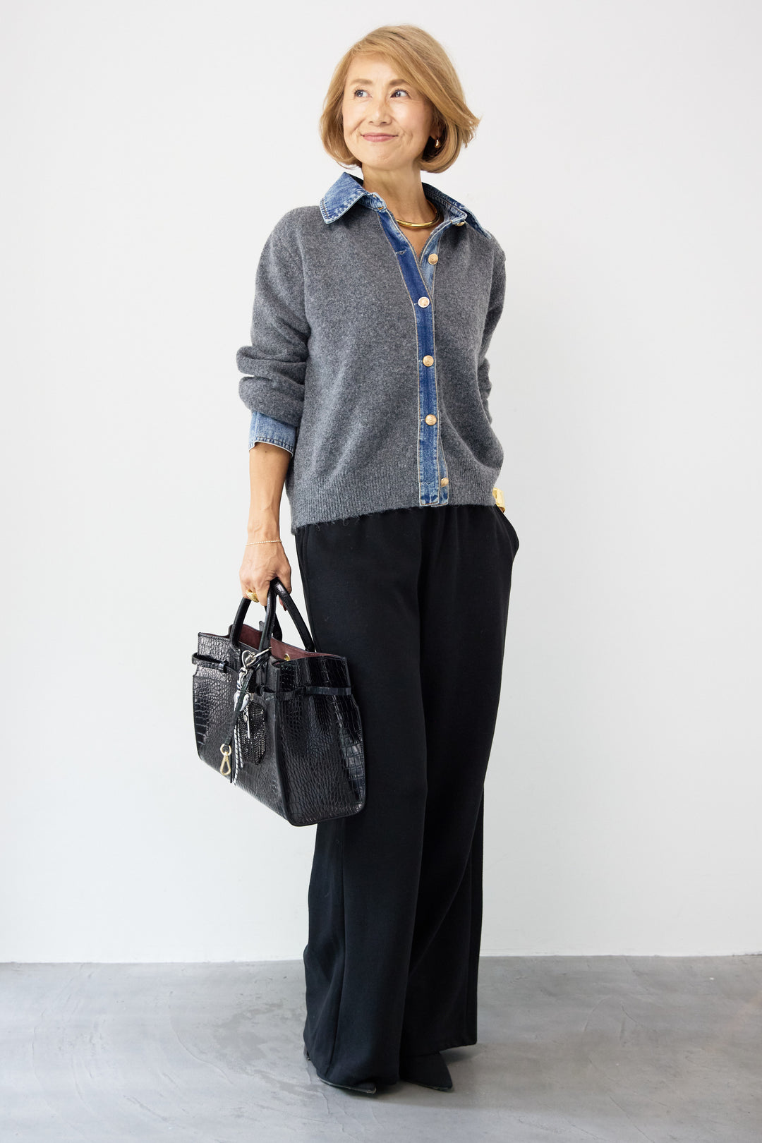 デニム×ニットシャツ