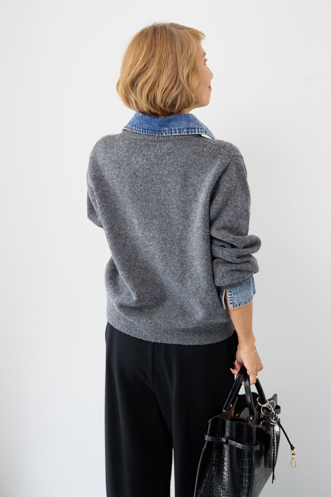 デニム×ニットシャツ