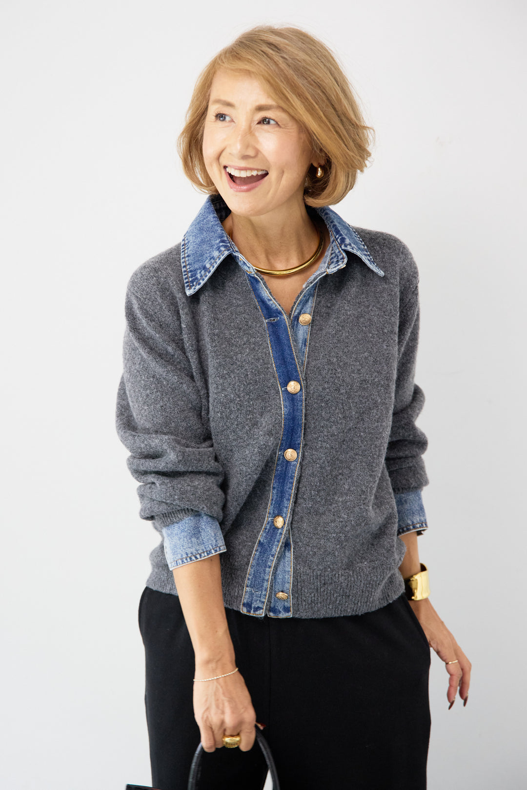 デニム×ニットシャツ