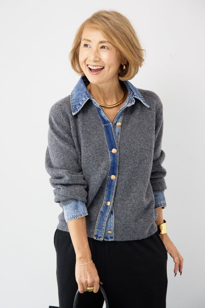 デニム×ニットシャツ