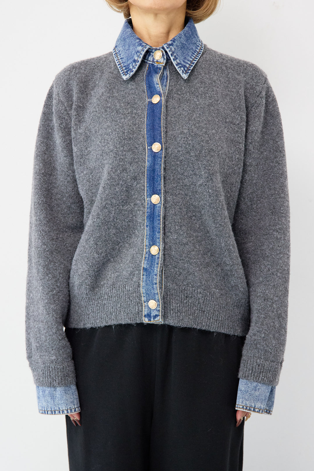 デニム×ニットシャツ