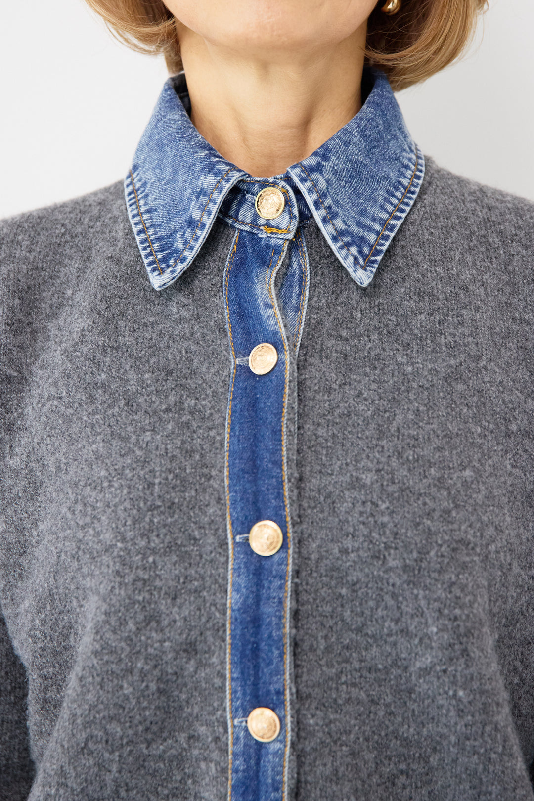 デニム×ニットシャツ