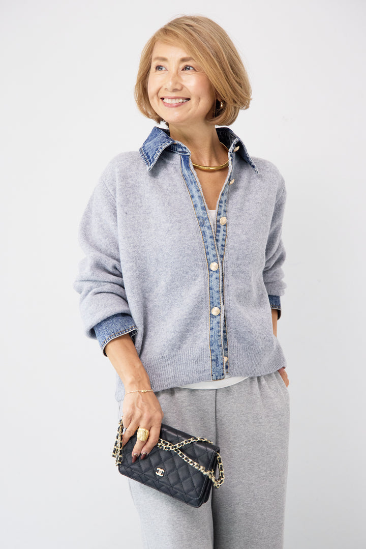 デニム×ニットシャツ