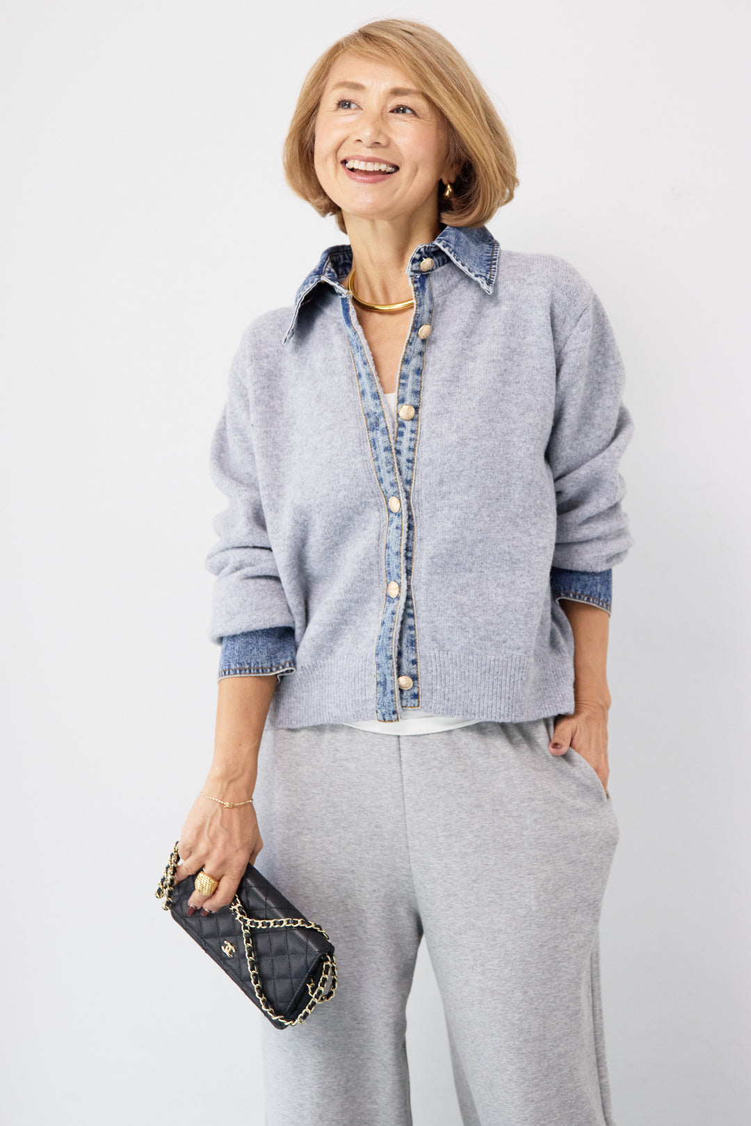 デニム×ニットシャツ