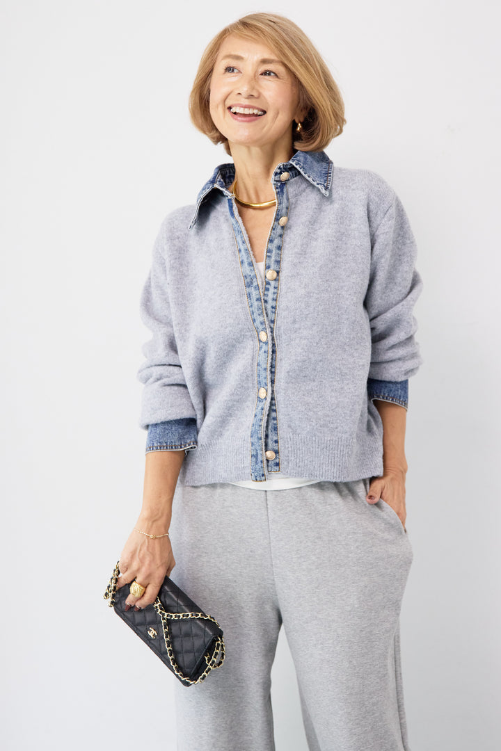 デニム×ニットシャツ