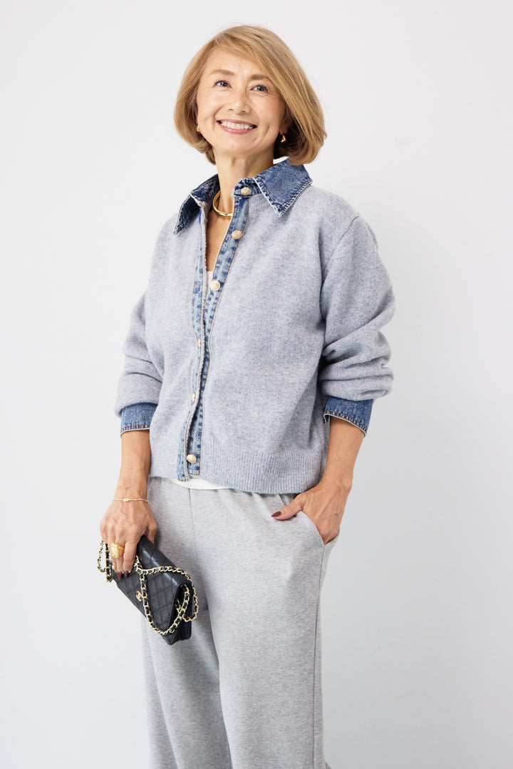 デニム×ニットシャツ