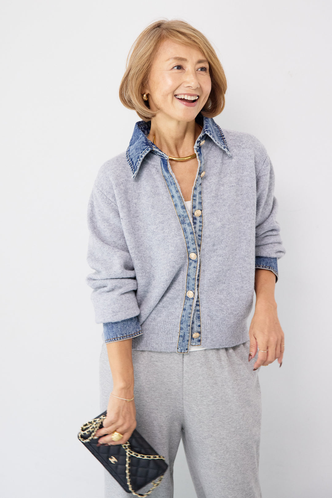 デニム×ニットシャツ