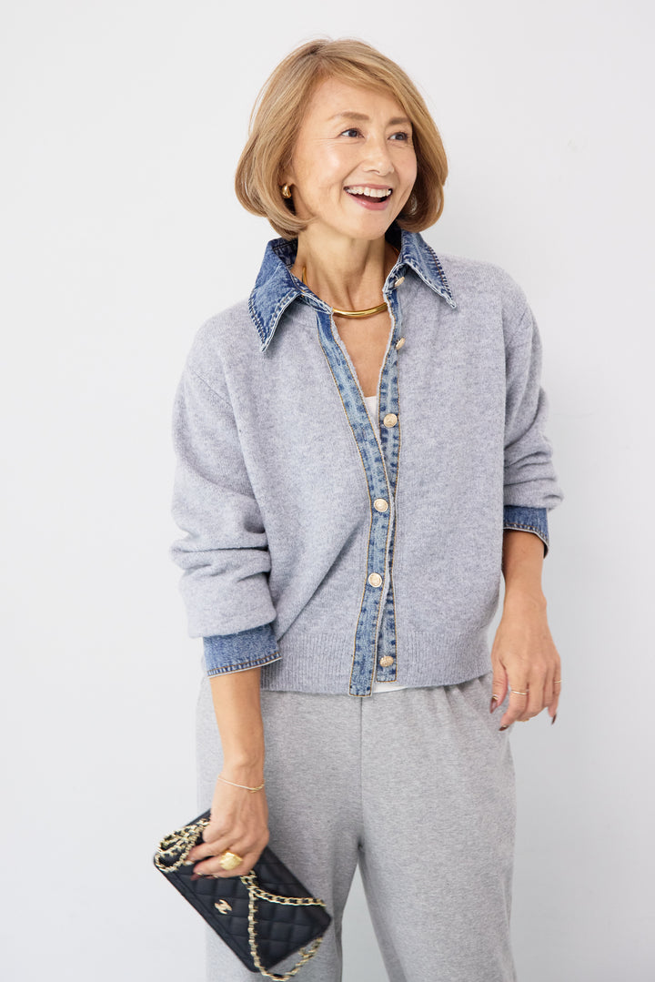 デニム×ニットシャツ