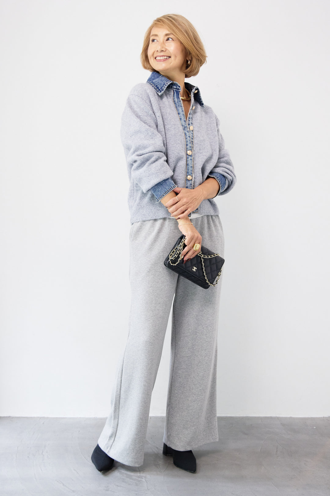 デニム×ニットシャツ