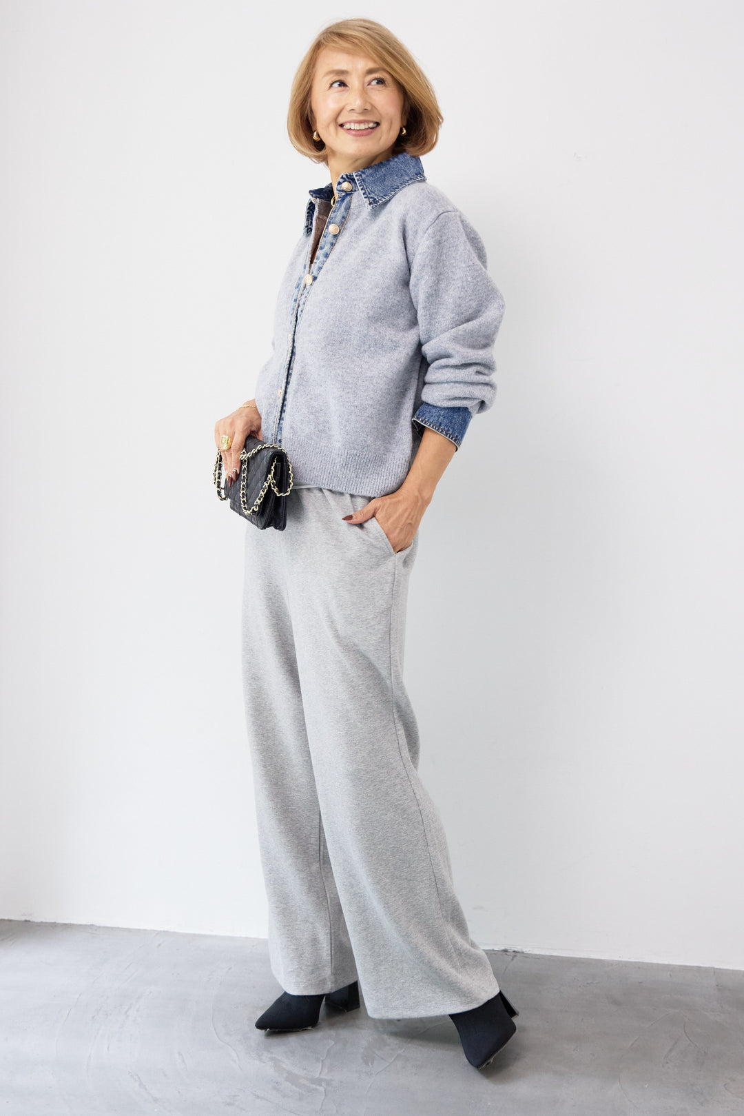 デニム×ニットシャツ