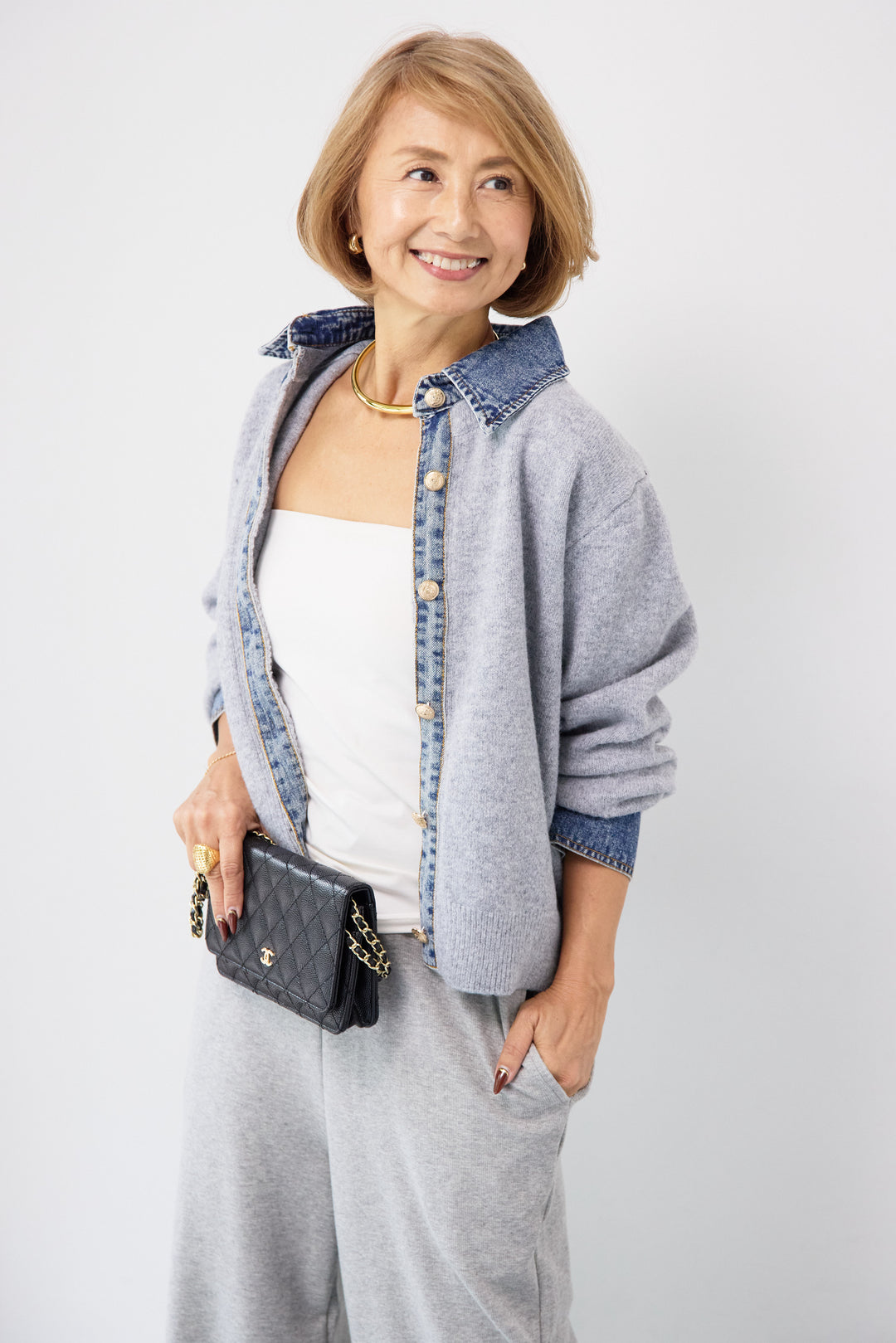 デニム×ニットシャツ