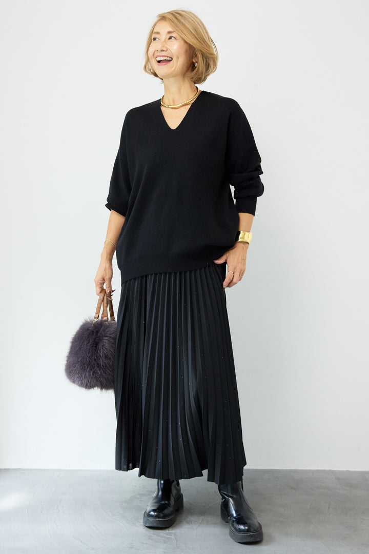 ラインストーンプリーツスカート