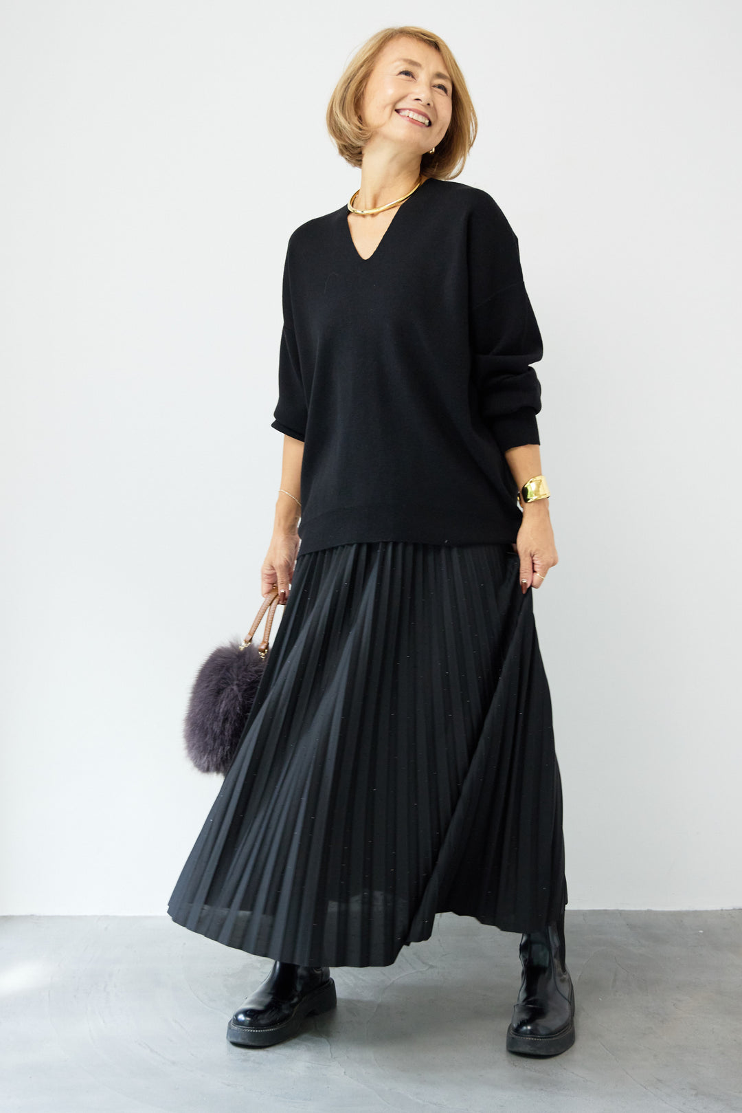 ラインストーンプリーツスカート