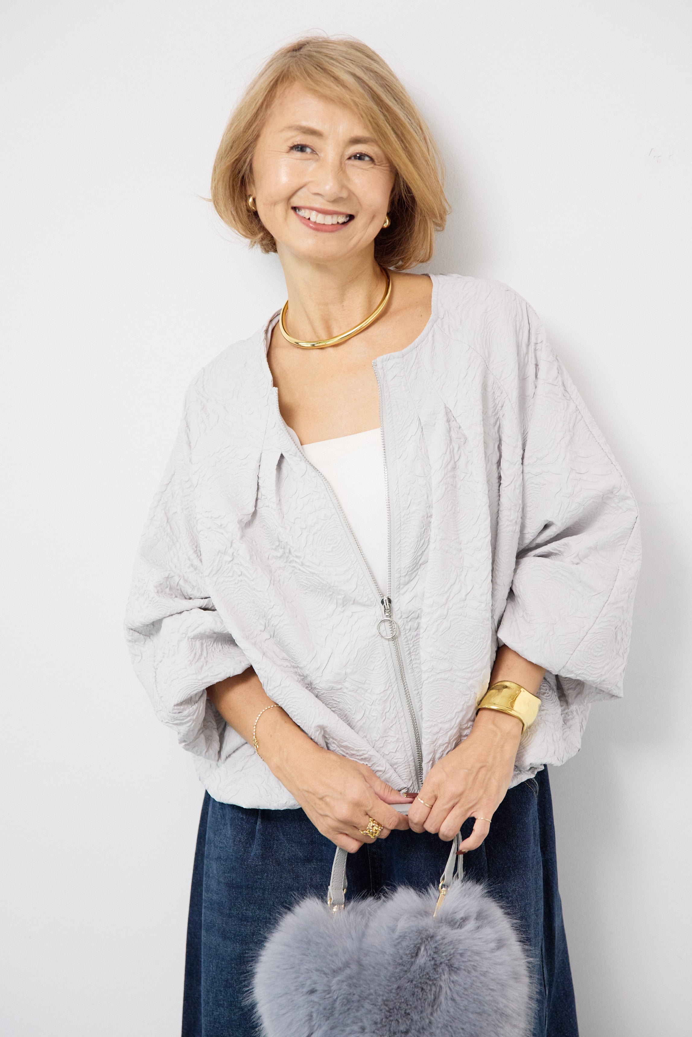 SET]フラワージャガードブルゾン+カーブデニムパンツ(2set