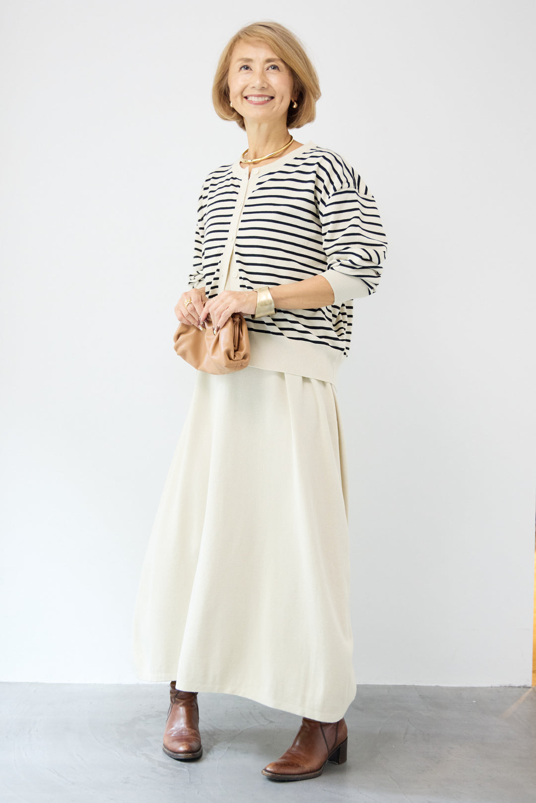 ボーダーカーディガン＋ワンピース