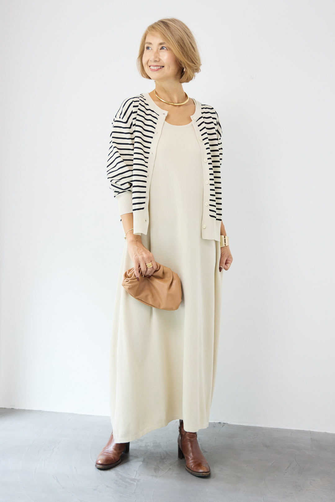 ボーダーカーディガン＋ワンピース