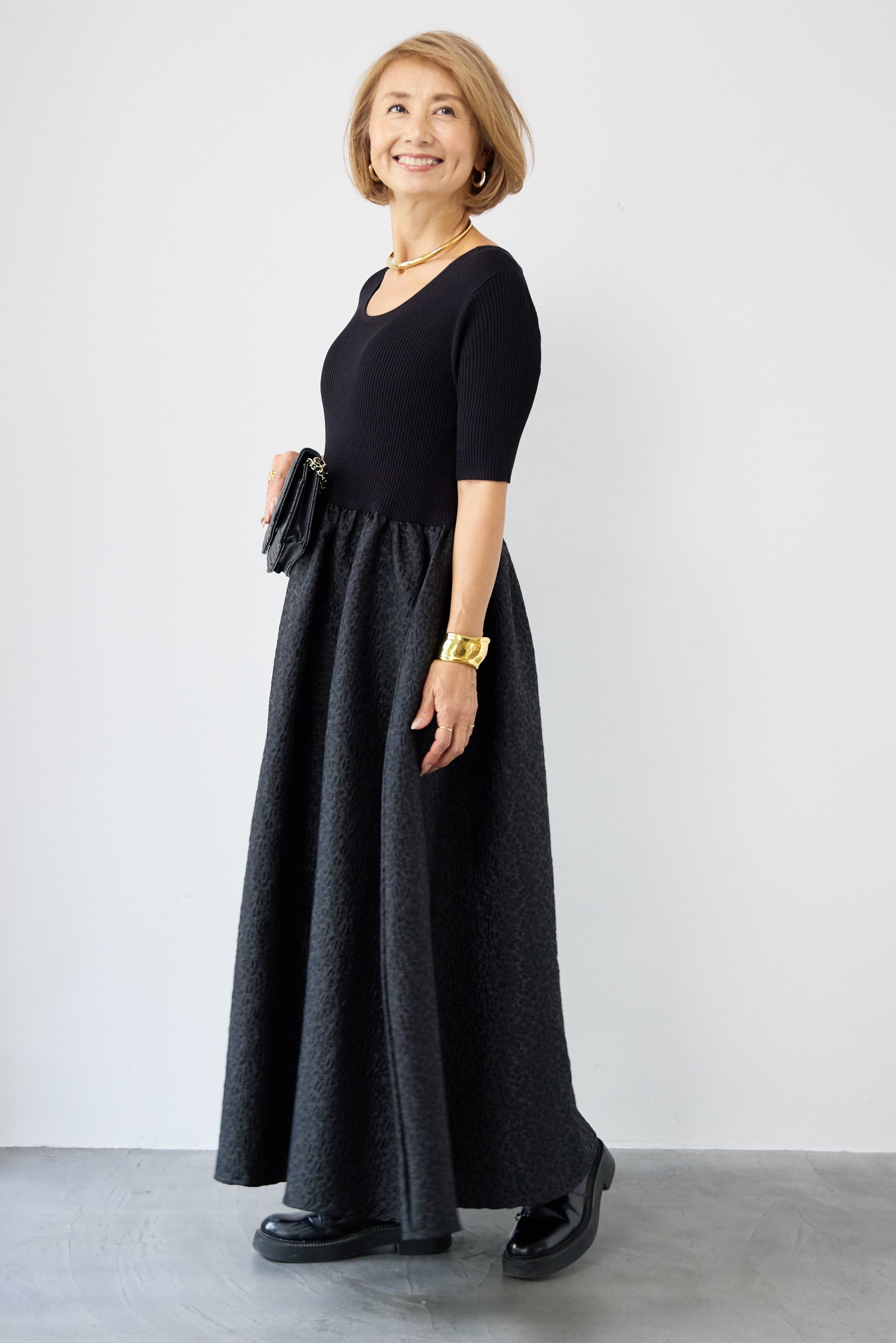 タグ付き 未使用品 プラスオトハ OTOHA 黒 ワンピース ロング ドッキング REIKOコラボ】ジャガードドッキングワンピース – plusotoha