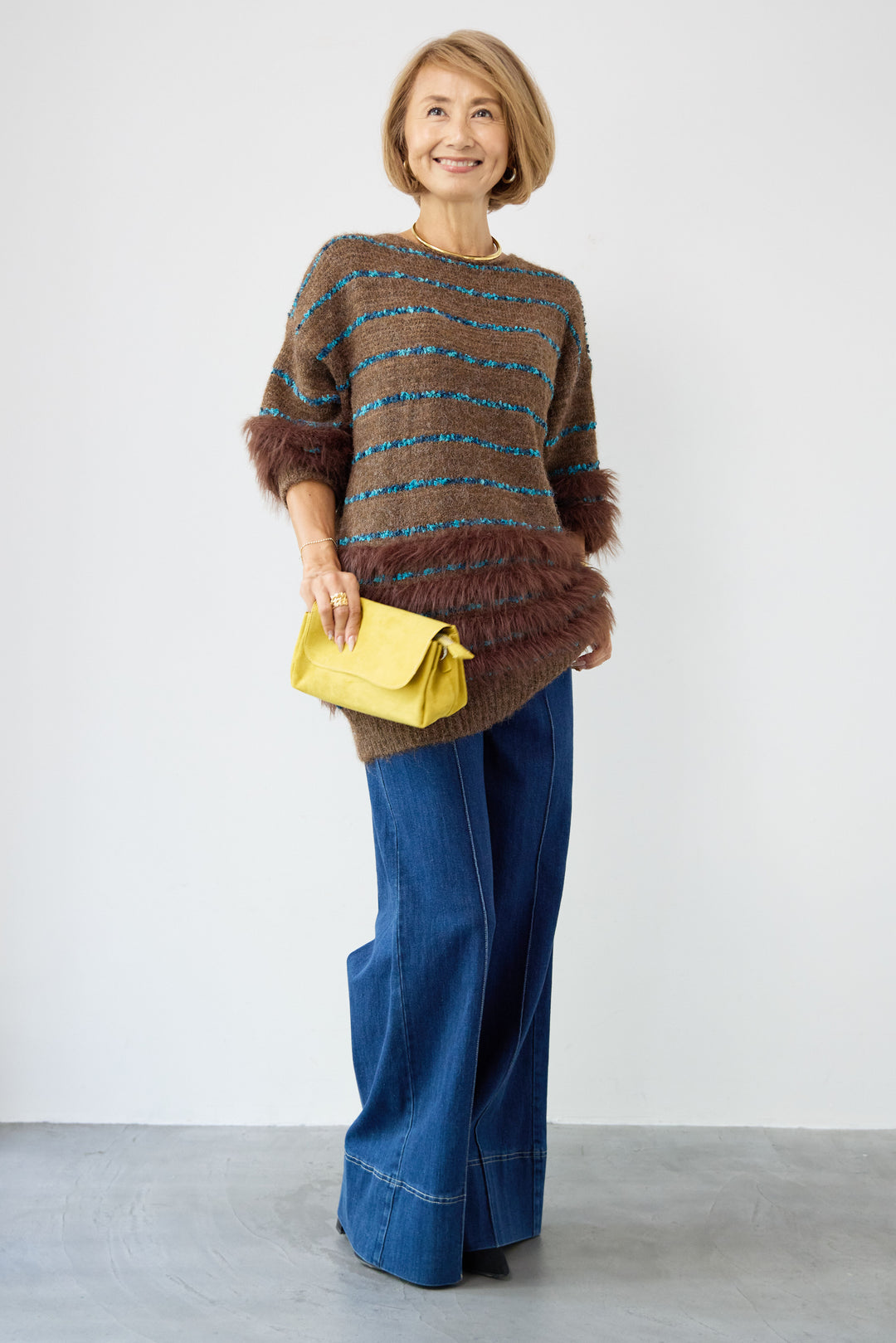 配色ラインシャギーニット