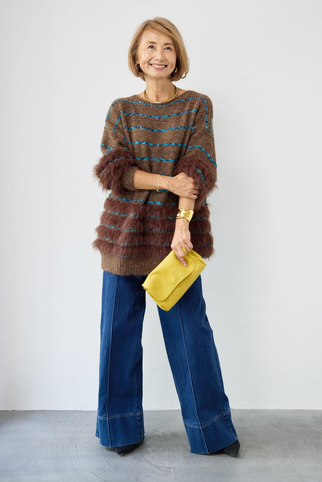 配色ラインシャギーニット