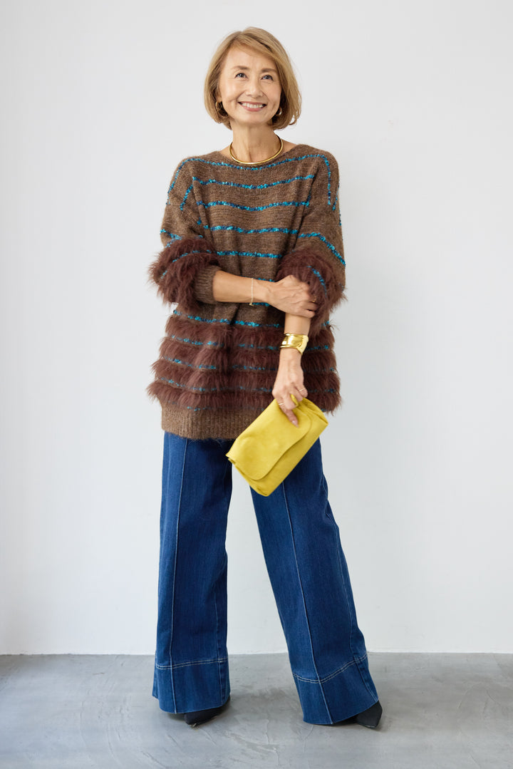 配色ラインシャギーニット