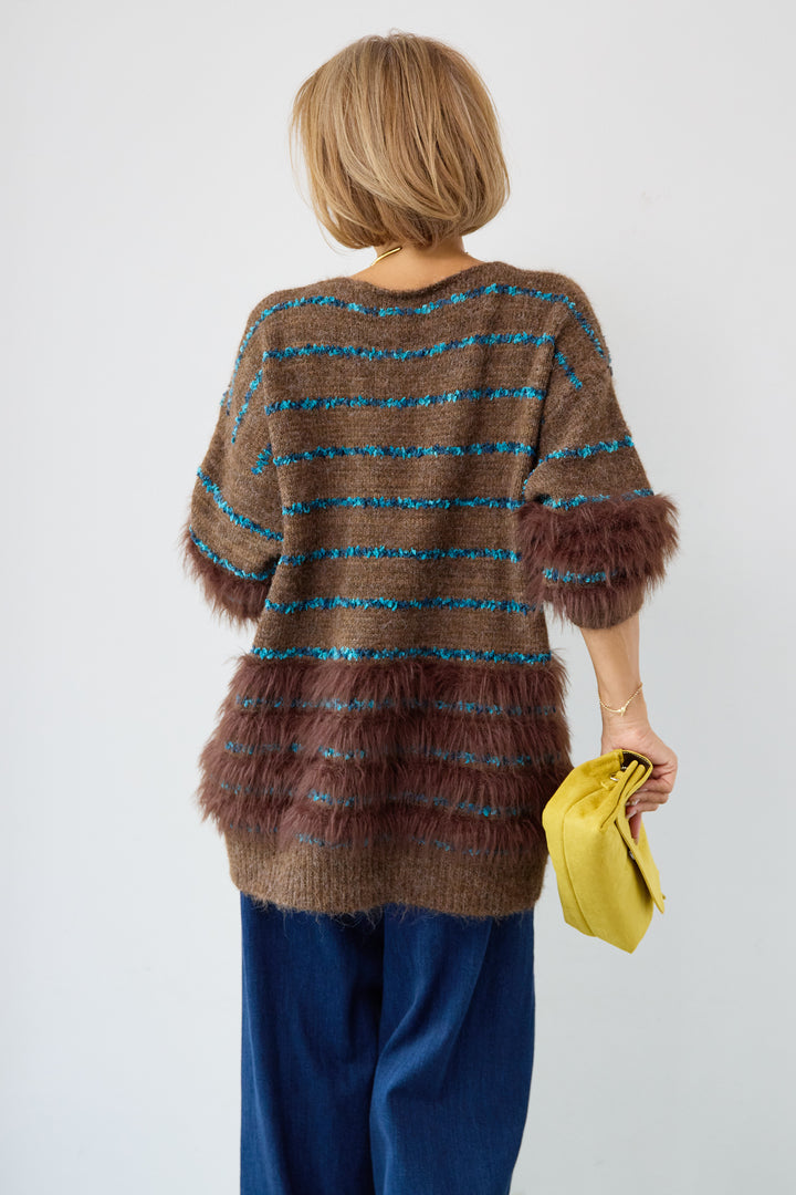 配色ラインシャギーニット