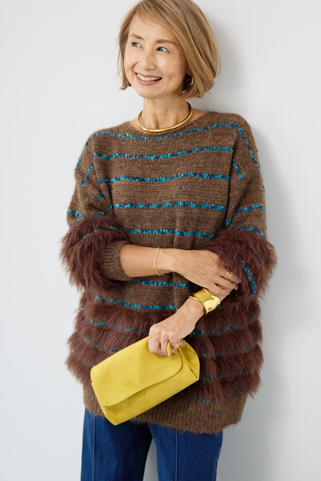 配色ラインシャギーニット