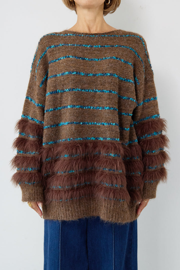 配色ラインシャギーニット