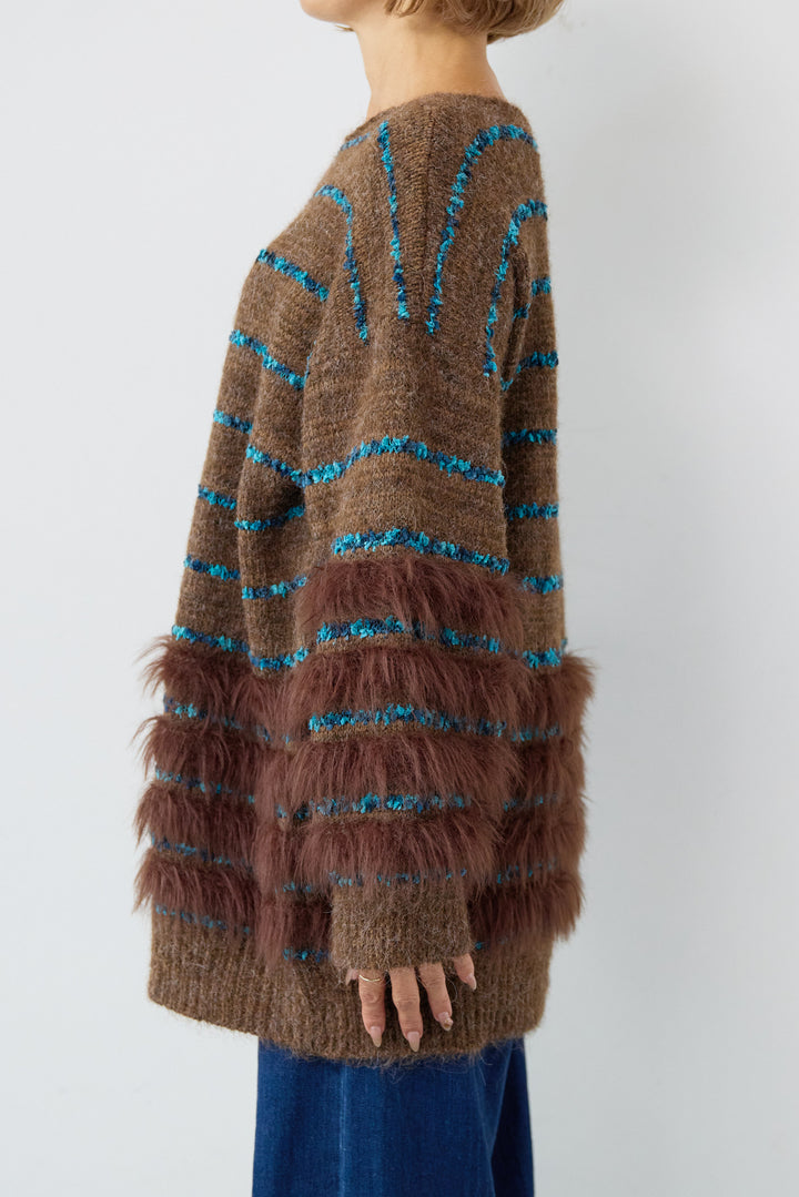 配色ラインシャギーニット