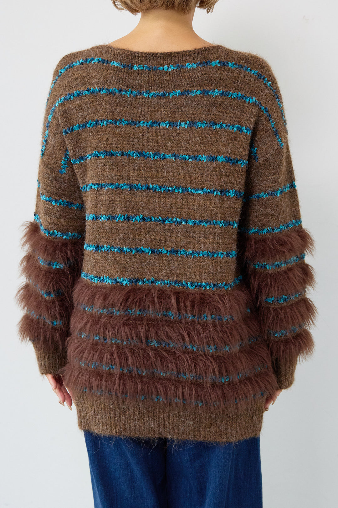 配色ラインシャギーニット