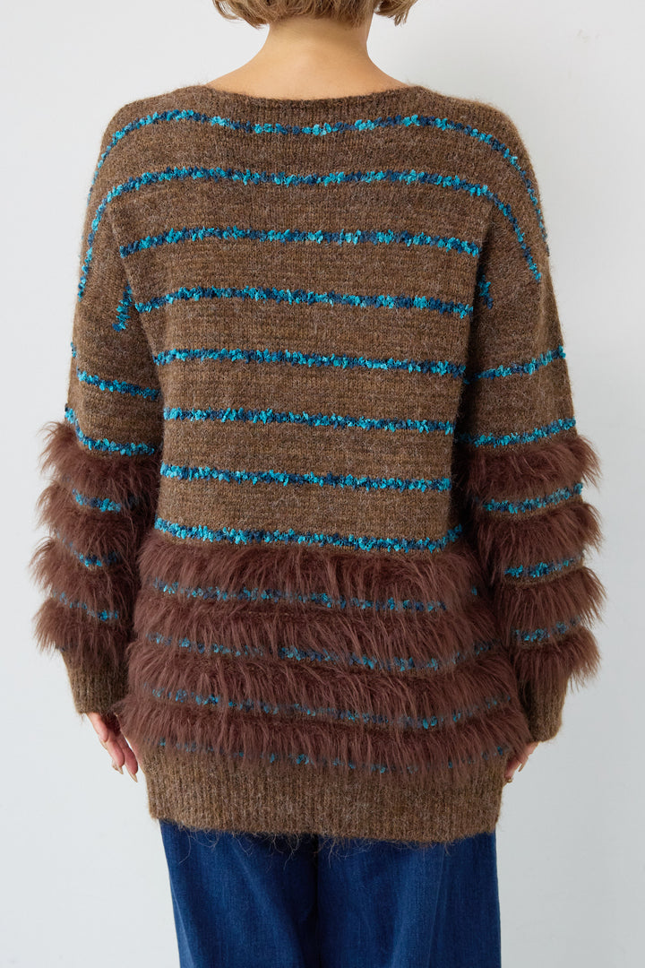 配色ラインシャギーニット