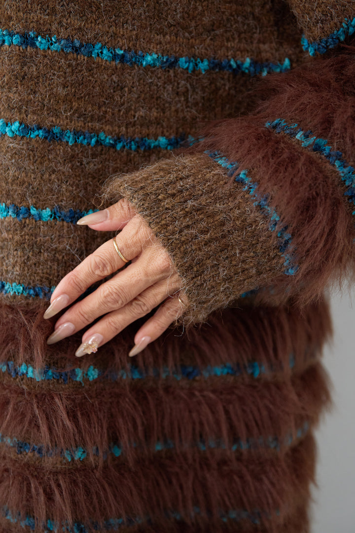 配色ラインシャギーニット