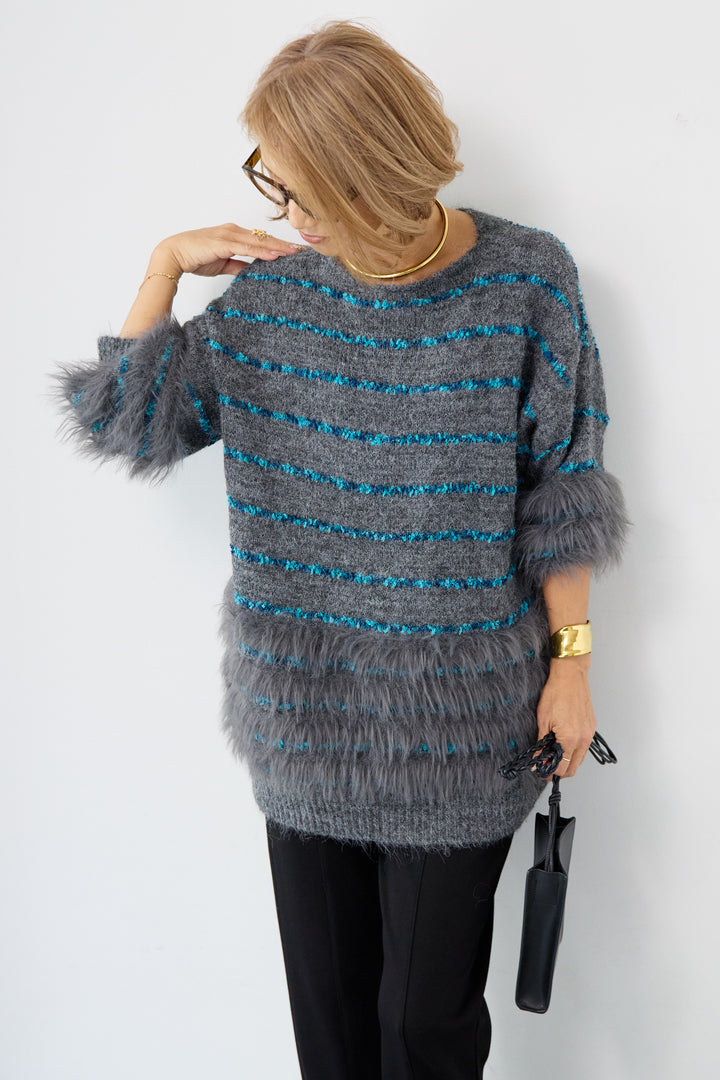 配色ラインシャギーニット