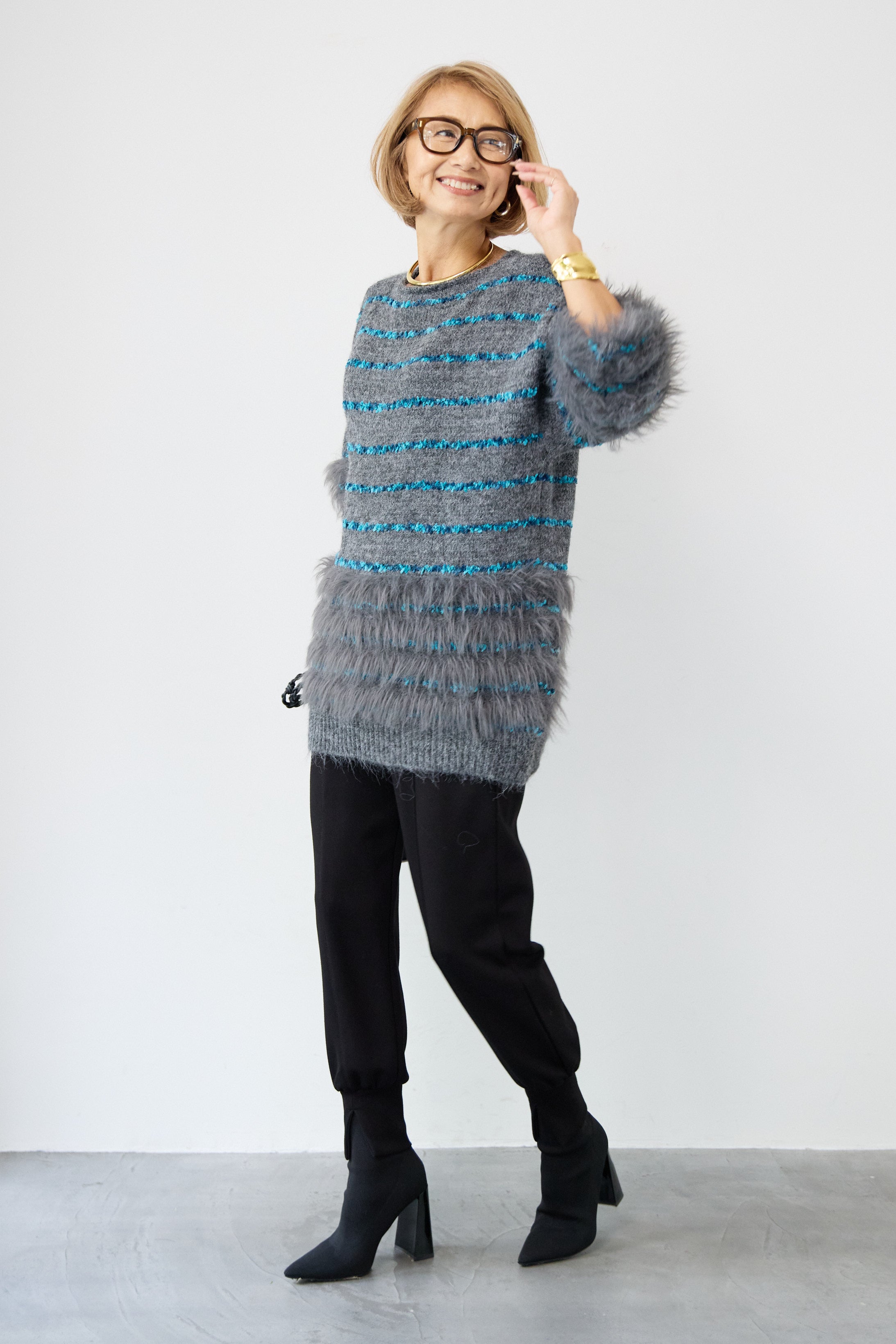 配色ラインシャギーニット – plusotoha