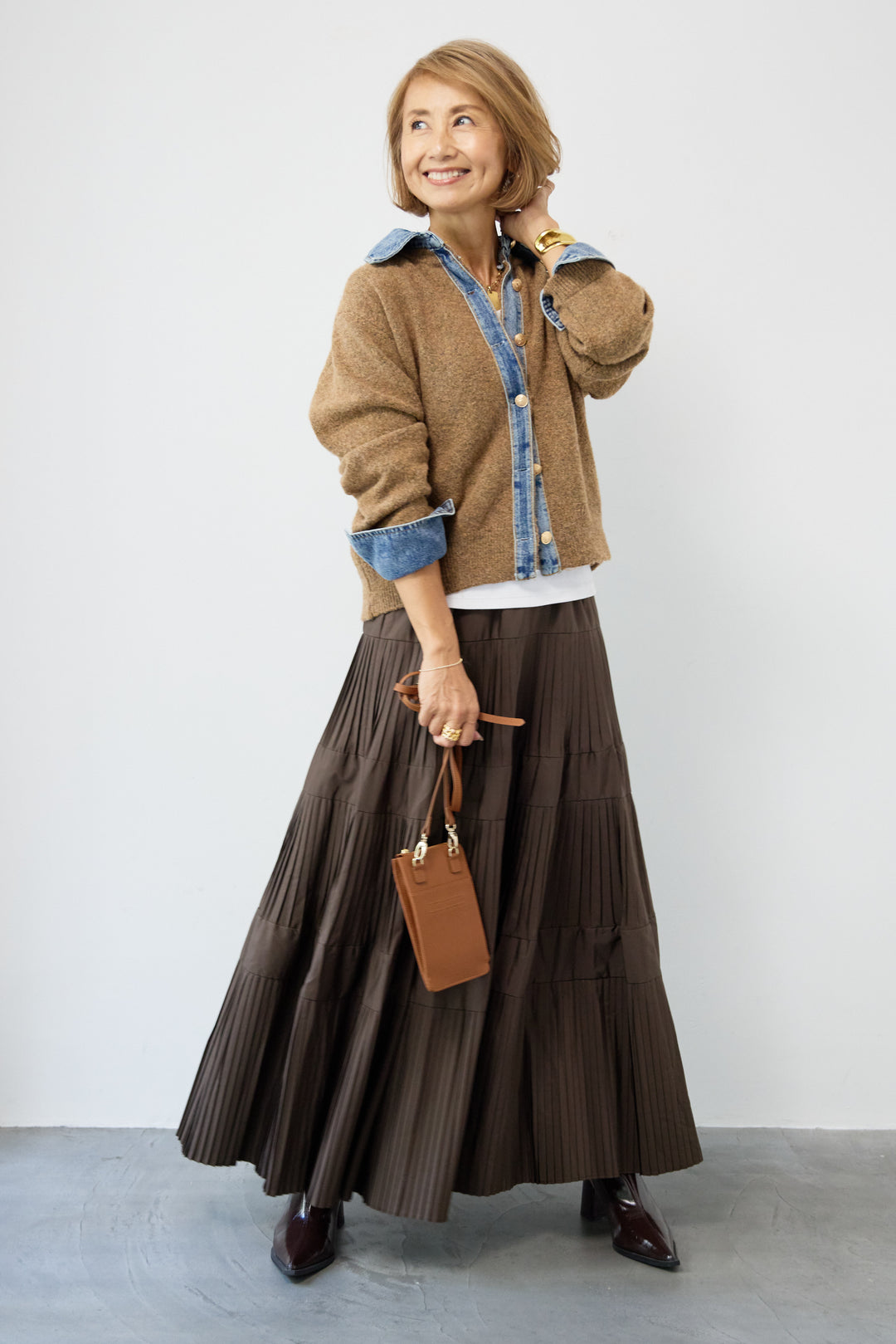 デニム×ニットシャツ