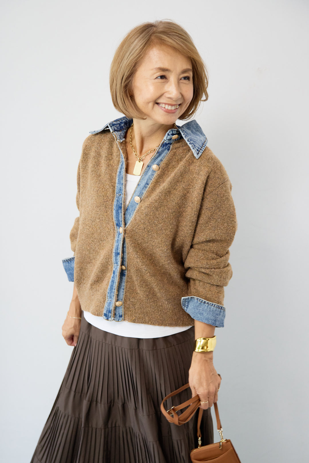 デニム×ニットシャツ